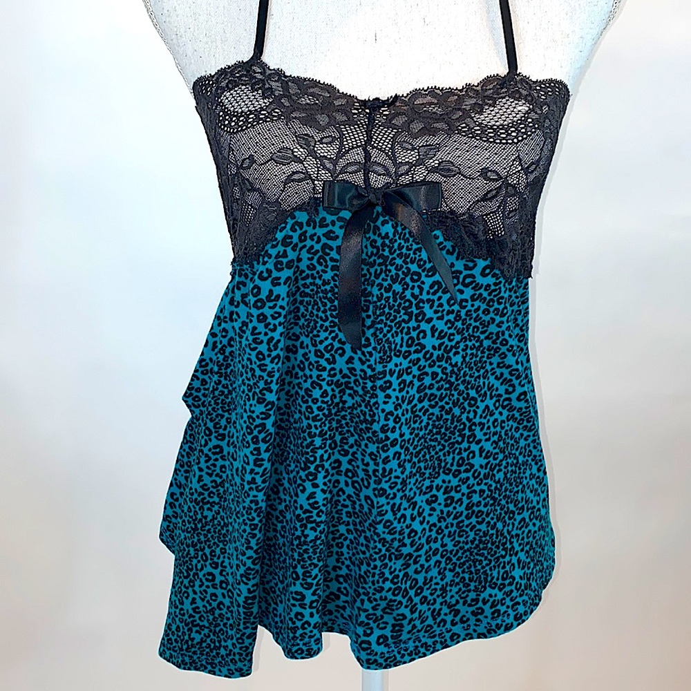 Blue leopard print asymmetrical camisole